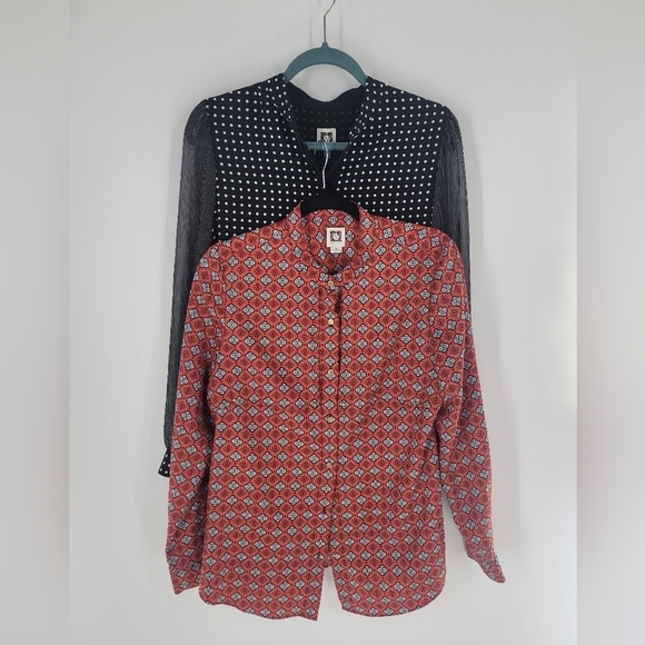 Anne Klein button down blouse Size M polka dot red black (lot of 2) - Picture 1 of 4